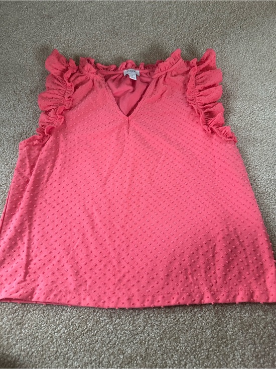 J. Crew Tops - J. Crew Coral Pink Ruffle-Sleeve Swiss Dot Camisole
